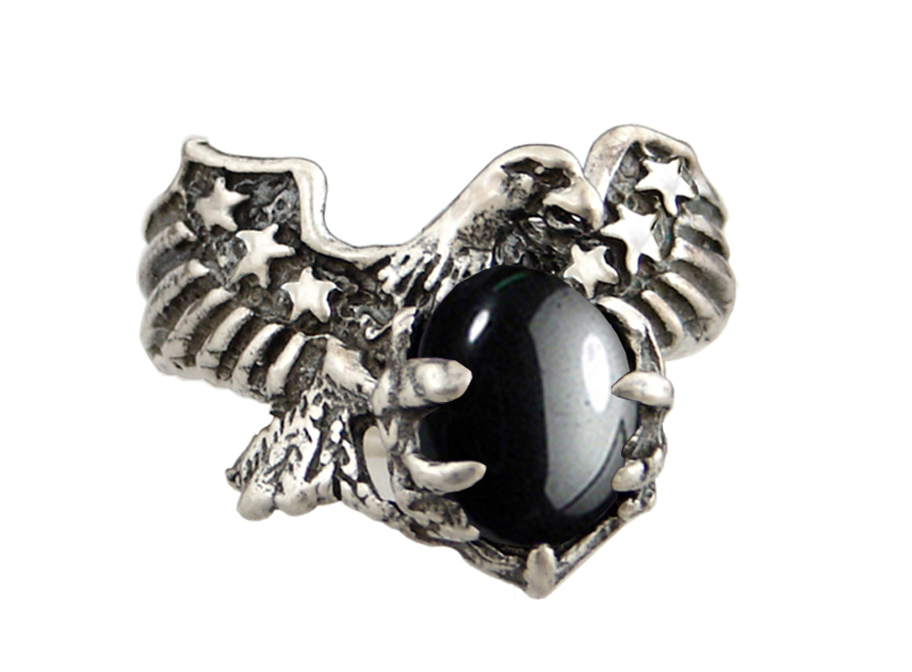 Sterling Silver Hematite American Eagle Ring Size 7